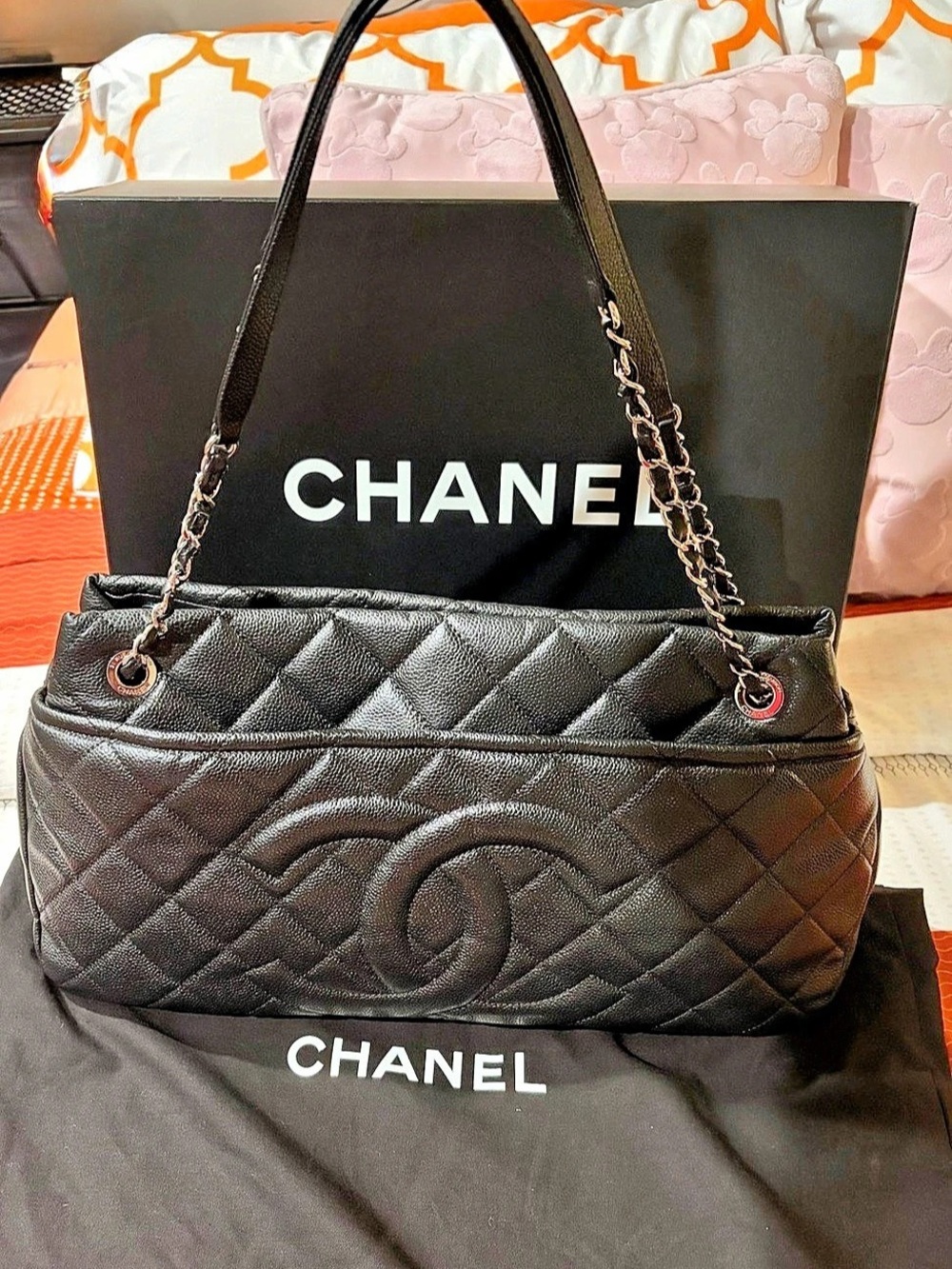 Authentic Chanel Timeless CC Soft Shopping Tote Shoulder Bag Black